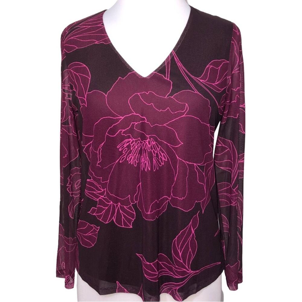 Les Serein Stitch Fix Floral V-neck Mesh Top Small NWT